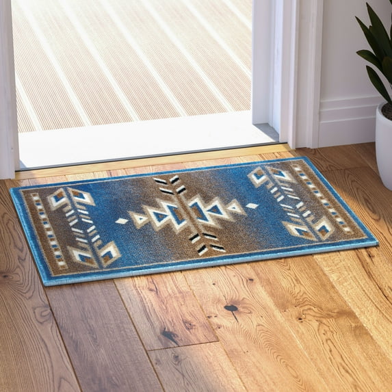 BizChair Southwest Native, Area Rug (2 Feet X 3 Feet) Mat, Blue