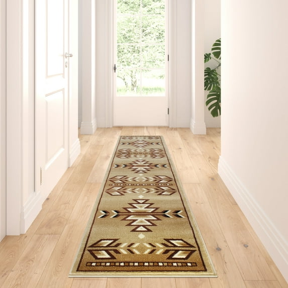 BizChair Southwest Native, Area Rug (2 Feet X 7 Feet 3 Inch) Runner, Beige