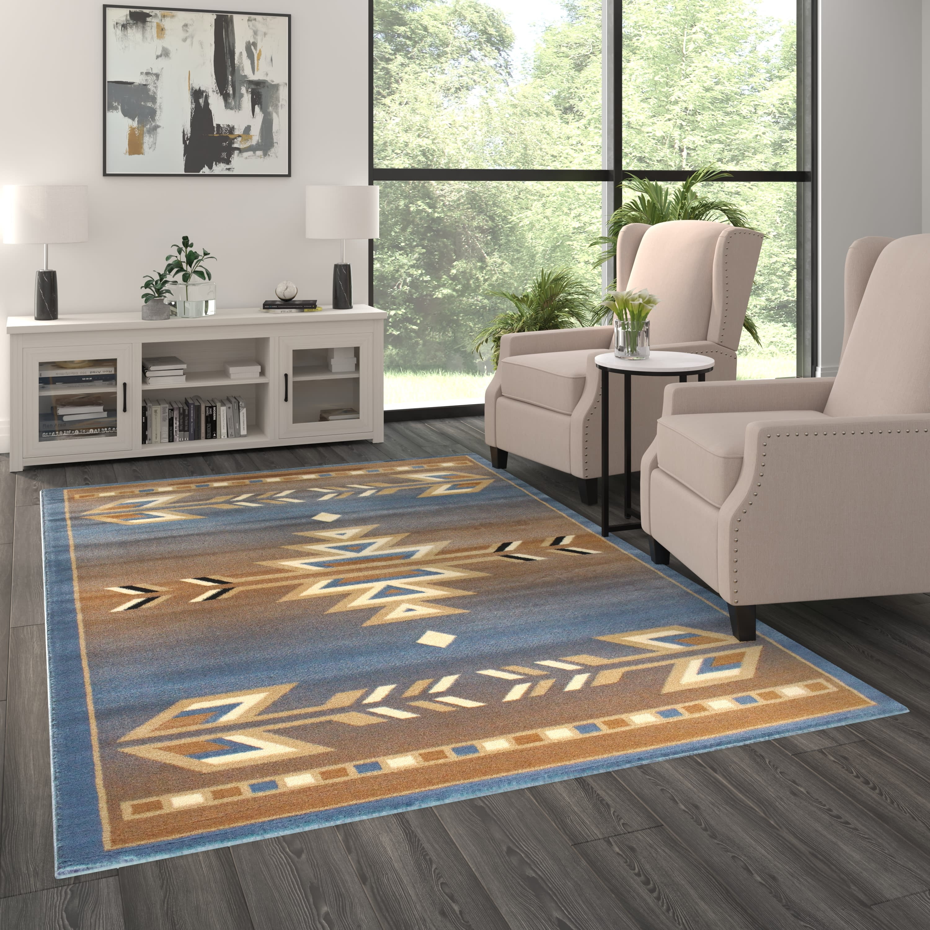 Southwestern Blue and Brown Geometric 6' x 9' Area Rug