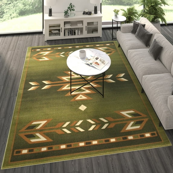 BizChair Southwest Native, Area Rug (8 Feet X 10 Feet), Green
