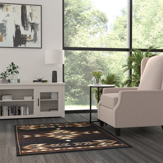 BizChair Southwest Native, Area Rug, Brown Black Beige Ivory (4 Feet X 5 Feet)
