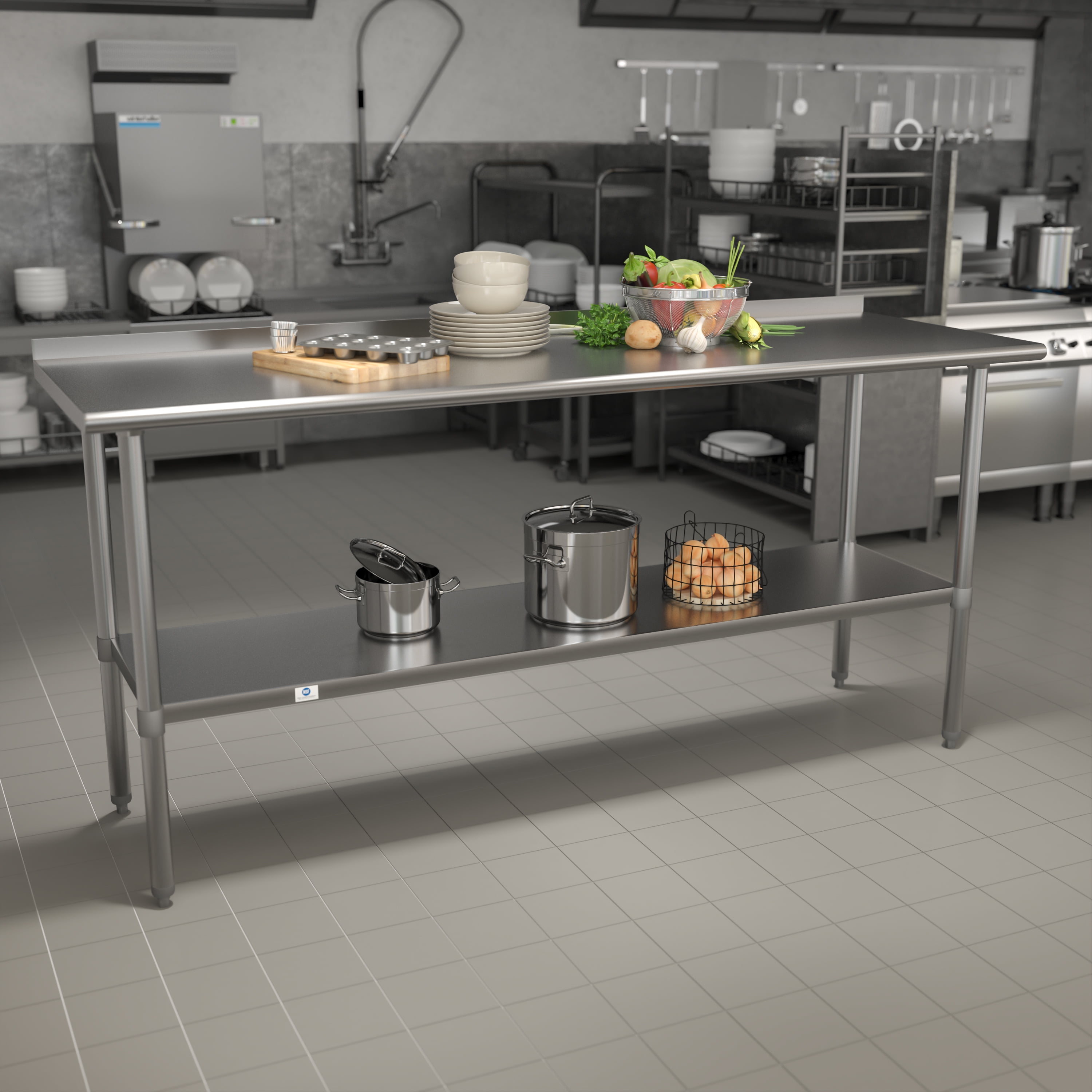 72" Stainless Steel Commercial Work Table with Undershelf and Backsplash