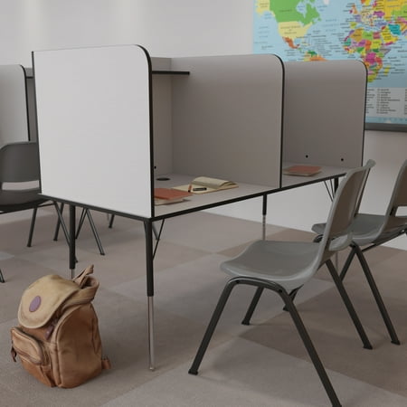 BizChair Stand-Alone Double Study Carrel with Top Shelf - Height Adjustable Legs and Wire Management Grommet - Nebula Grey Finish