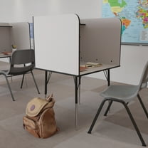 BizChair Stand-Alone Study Carrel with Top Shelf - Height Adjustable Legs and Wire Management Grommet - Nebula Grey Finish