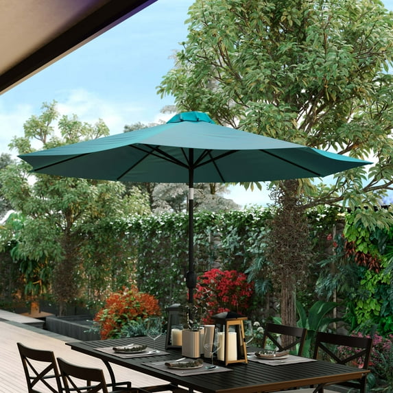BizChair Teal 9 FT Round Umbrella with 1.5" Diameter Aluminum Pole with Crank and Tilt Function