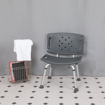 BizChair Tool-Free and Quick Assembly, 300 Lb. Capacity, Adjustable Gray Bath & Shower Chair with Extra Large Back