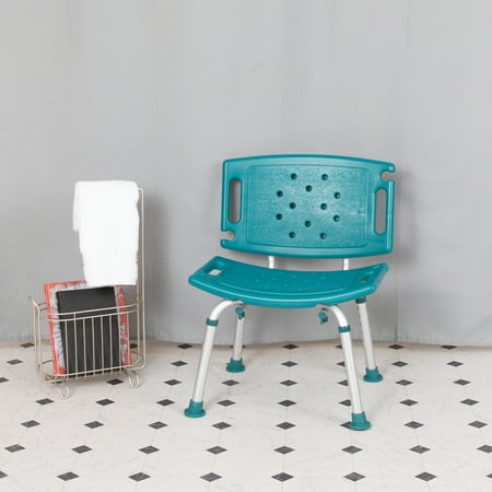 BizChair Tool-Free and Quick Assembly, 300 Lb. Capacity, Adjustable Teal Bath & Shower Chair with Extra Large Back