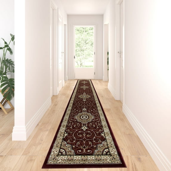 BizChair Traditional Area Rug Runner Design 404 Burgundy (32 Inch X 15 Feet 10 Inch)