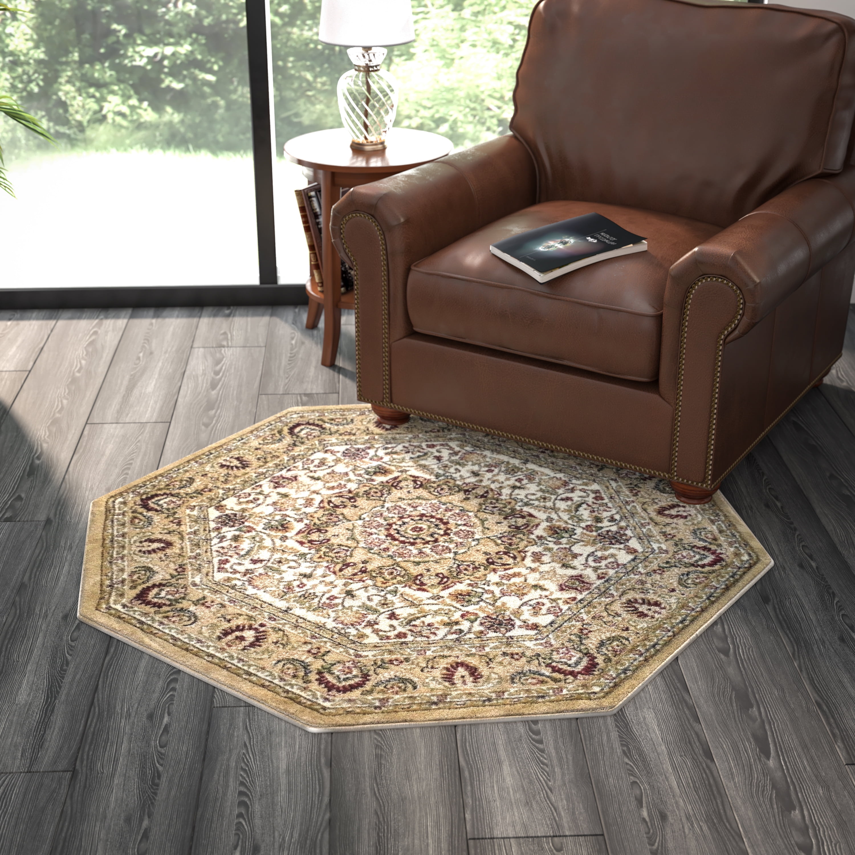 Octangular Rugs Wayfair BizChair Traditional Octagon Area Rug Design Bellagio 401 Ivory (4 Feet ...