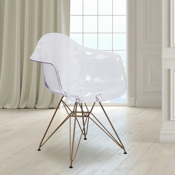 BizChair Transparent Side Chair with Arms and Gold Base