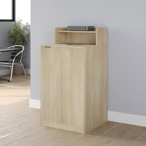 BizChair Trash Receptacle Enclosure with Upper Tray Shelf Oak