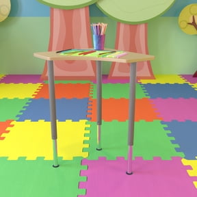 BizChair Triangular Natural Collaborative Student Desk (Adjustable from 22.3" to 34") - Home and Classroom