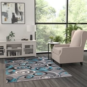 BizChair Turquoise Grey Modern Contemporary Woven Area Rug, Hand Carved 5 Feet X 7 Feet, Turquoise