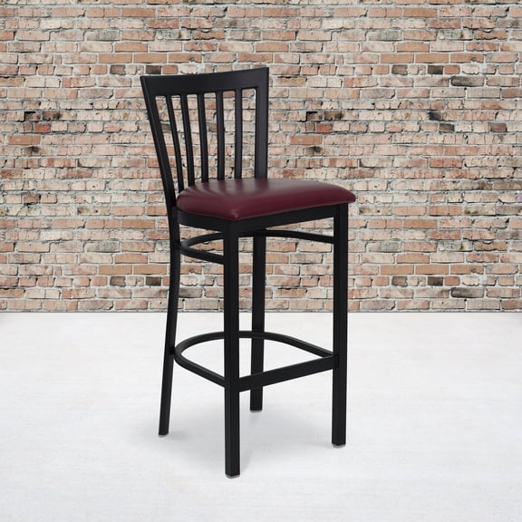 BizChair Upholstered School House Back Bar Stools, Burgundy/Black