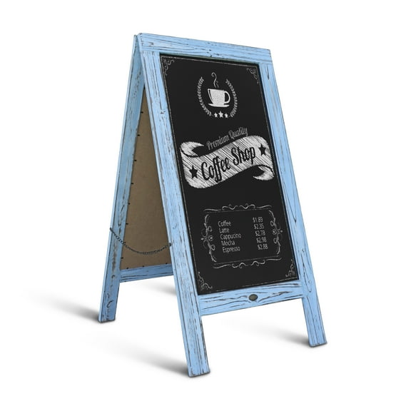 BizChair Vintage Robin Blue Wooden A-Frame Chalkboard / Sidewalk Chalkboard Sign / Large 40" x 20" Sturdy Sandwich Board / A Frame Restaurant Message Board