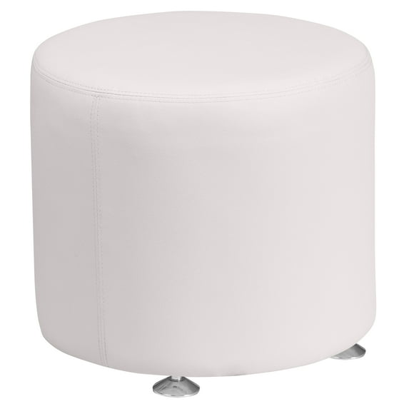 BizChair White LeatherSoft 18'' Round Ottoman