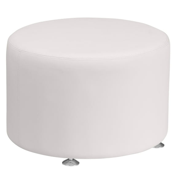 BizChair White LeatherSoft 24'' Round Ottoman