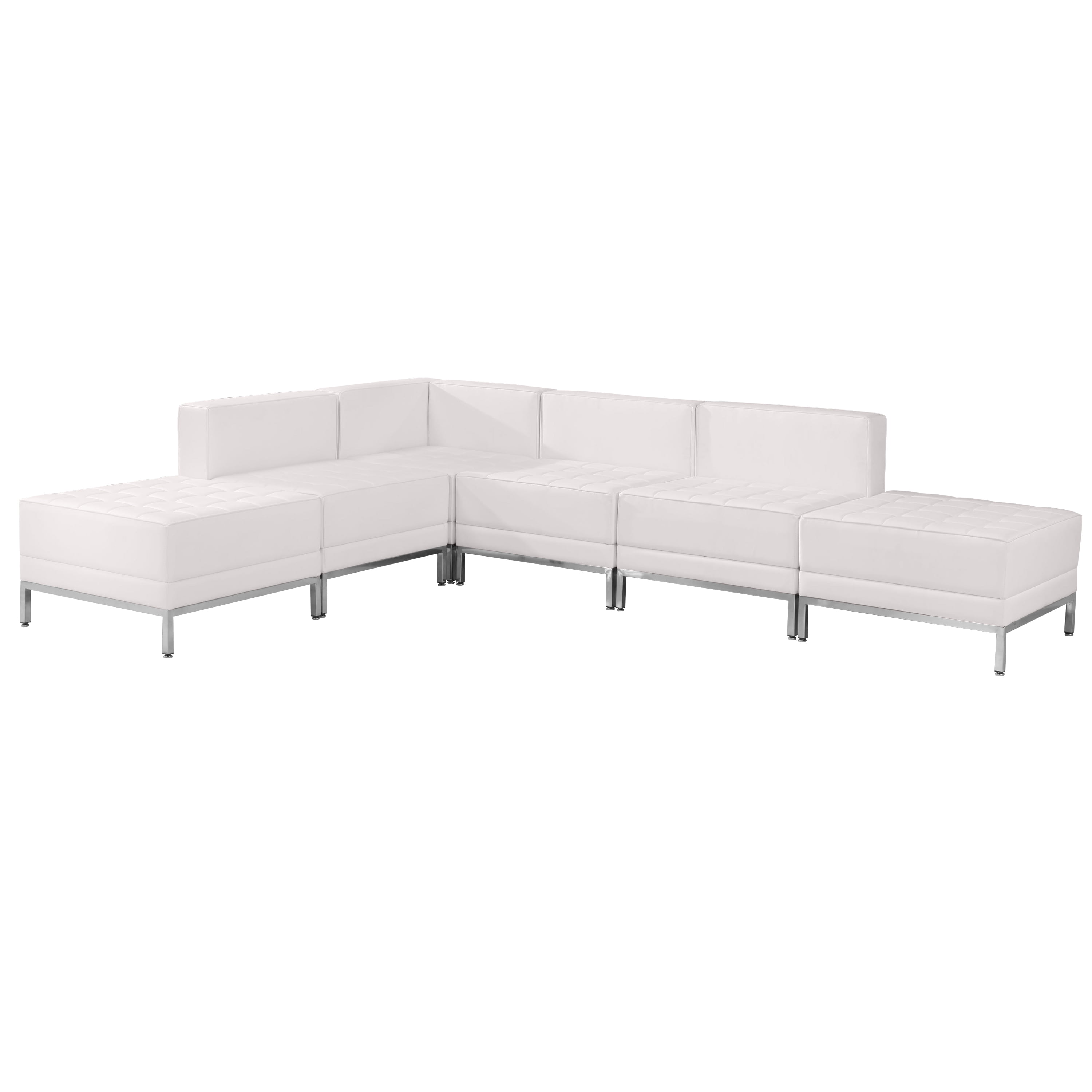 White Faux Leather Six Piece Reception Sectional with Ottoman and Metal Legs