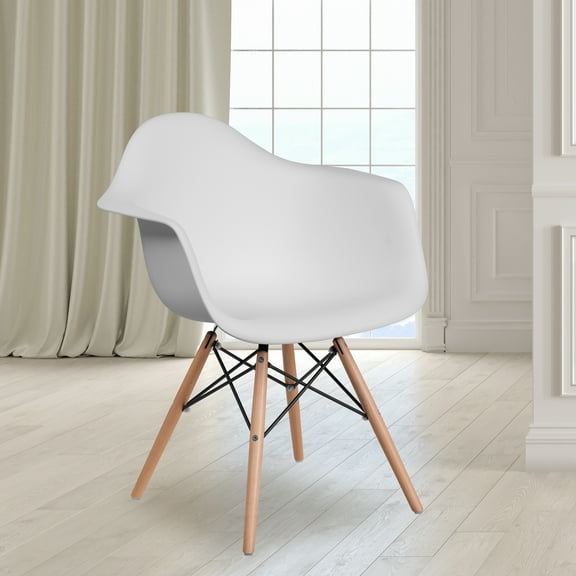 BizChair White Plastic Chair with Arms and Wooden Legs
