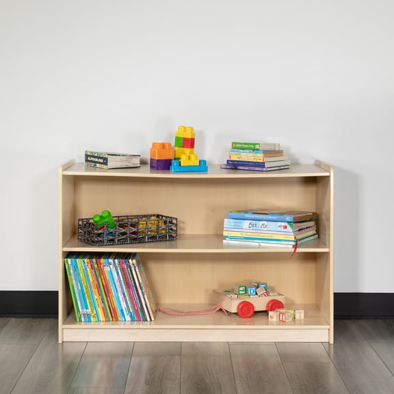 BizChair Wooden 2 Section School Classroom Storage Cabinet for Commercial or Home Use - Safe, Kid Friendly Design - 24"H x 36"L (Natural)