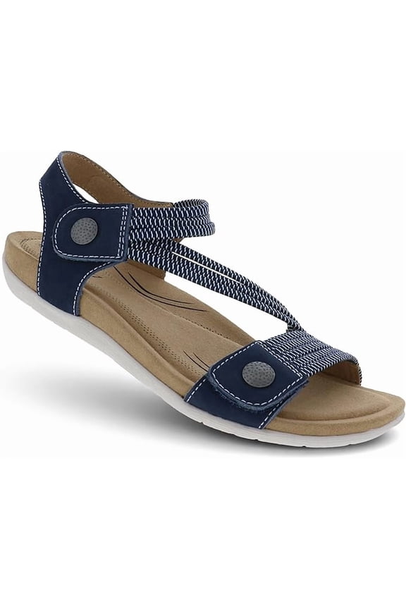 Luna Women's Walking Sandal – Adjustable Dual Straps, Hook n Loop Bands, Premium Leather, Comfortable Memory Foam Footbed, Dual Density EVA Cushioning, Lightweight Rubber Outsole, Navy - 8-8.5