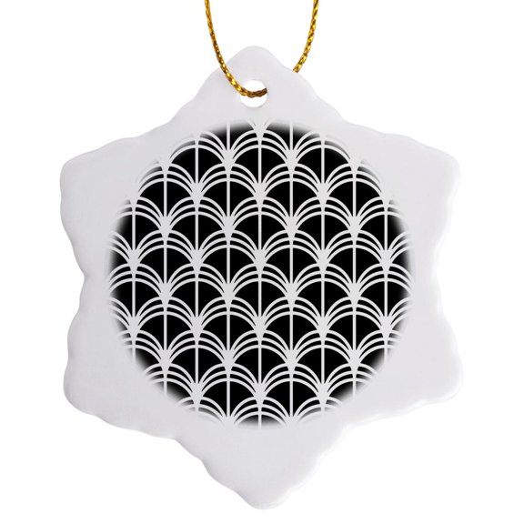 3drose, Bizarre Geometric Seamless Pattern Grey Black White, 3 inch Snowflake Porcelain Ornament