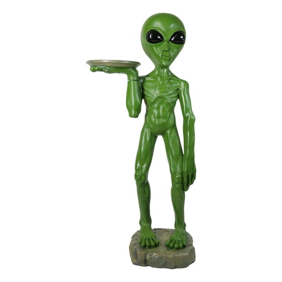 Bizarre Green ET Roswell UFO Alien Butler at Your Service Dish Stand Statue 25"H