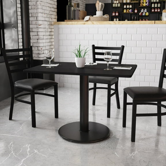 Bizchair Rectangular Laminate Table Top with 24'' Round Table Height Base 30'' x 42'' Black