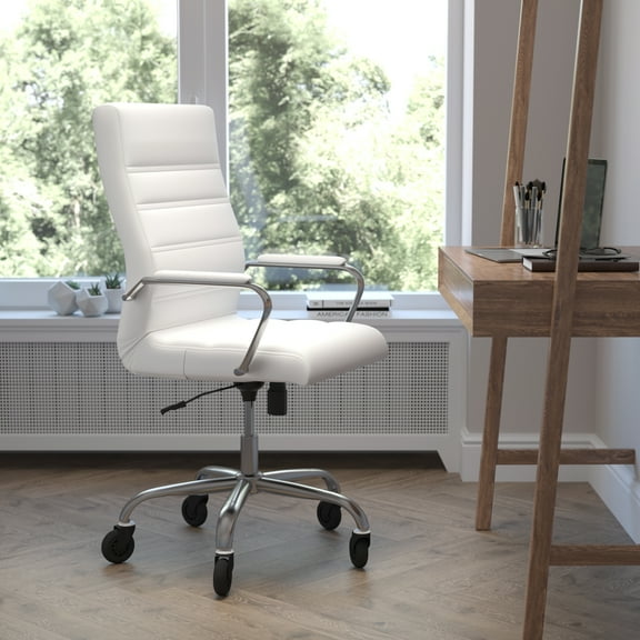 Bizchair Soft Leather High Back Swivel Office Desk Chair, White
