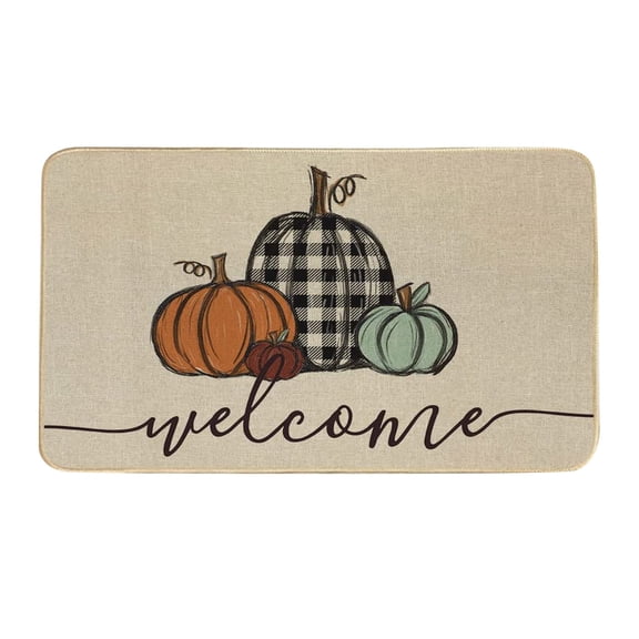 Bizhua 1 Piece Autumn Pumpkin-Colored Floor Mat with Rounded Cornersfall Thanksgiving Decorative Door Mat Farmhouse Happy Fall Yall Doormat Autumn Buffalo Plaid Doormats Non Slip Fall Floor Mat