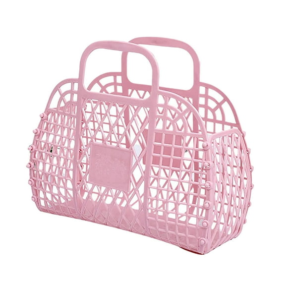 Bizhua Bathroom Hollowed-Out Washbasin Storage Basket, Bath Basket, Plastic Shower Basket, Foldable Student Grid Hand-Held Basket, Pink Bath Basketpersonalized Jelly Bags Bridesmaid Gift Bags
