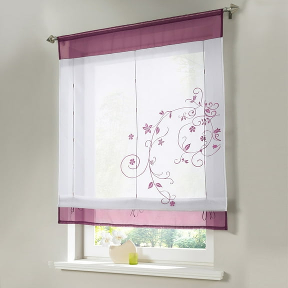 Bizhua Embroidered Rural Style Liftable Rod-Style Ribbon Roman Blinds 60X120Cmnewest Roman Blinds Embroidery Tulle Short Shade Pastoral Room Window Curtain