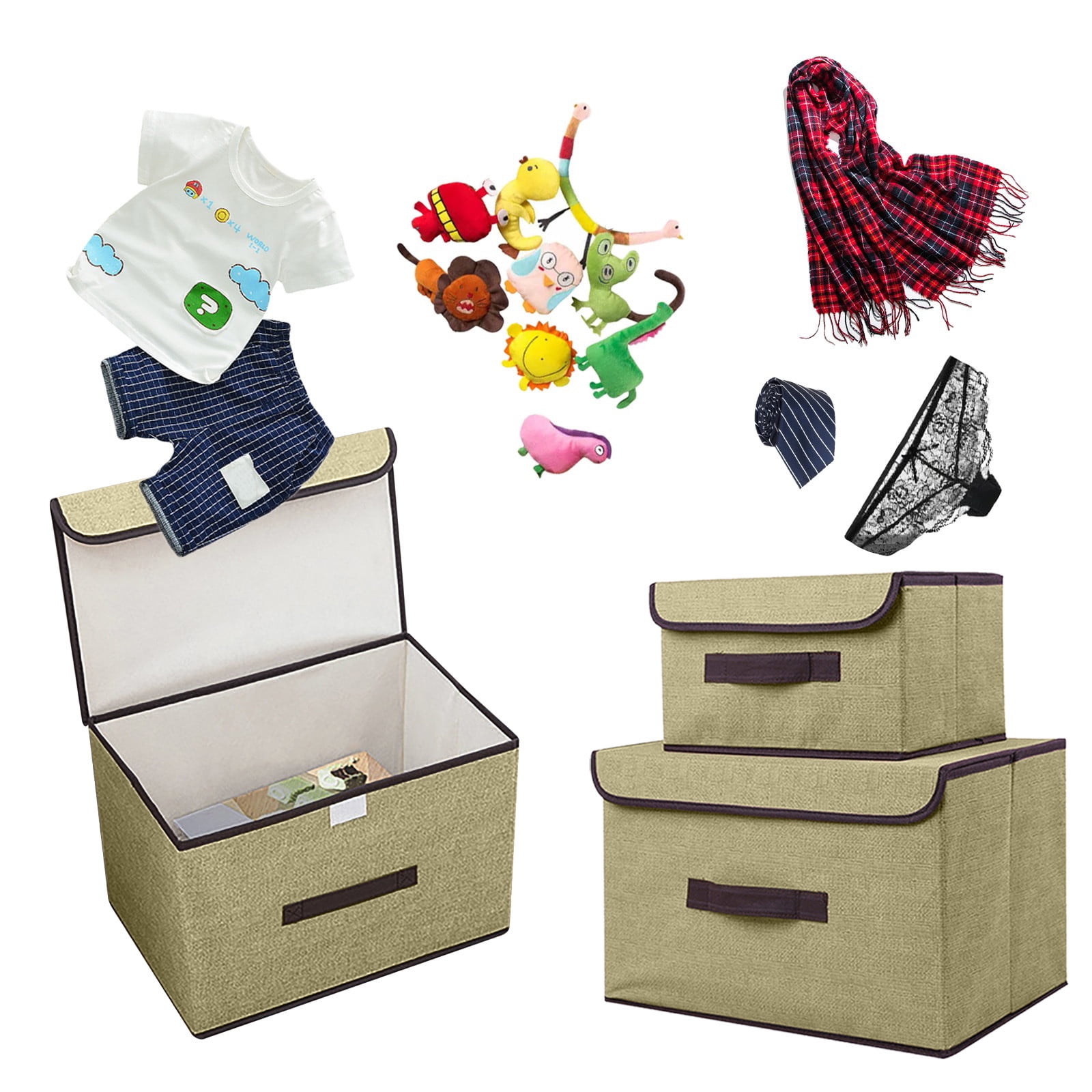 Bizhua Light Green: Large + Small - Storage Box Foldable Clothes and Miscellaneous Portable Dust-Proof Storage Box with Lid Folding Storage Box (Large + Small)Storage Box Foldable Clothing Sundries