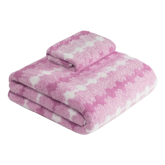 Bizhua Purple Ice Cream Bath Towel Setdark and Light Striped Coral Fleece Printed Towel Towel Set Absorbent Dry Hair Quick Drying Soft and Skin Friendly Household