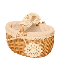 Bizhua Rattan Storage Basket Storage Basket Khakiwicker Shopping Basket Picnic Basket with Removable Cloth Handmade Woven Rattan Picnic Basket for Camping Party