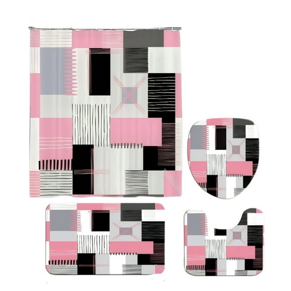 Bizhua Shower Curtain Set Bathroom Set with Shower Curtain and Rug Pink Cmodern Bathroom Decor 4 Piece Set: Premium Mat Combo with Shower Curtain & Anti Slip Rug Multiple Colors Available