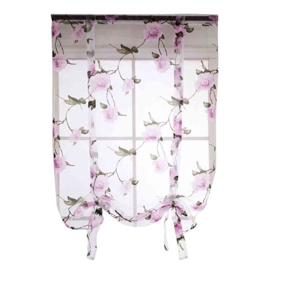 Bizhua Woven Slings with Flowers and Single Curtain Rod 100X80Cm (Height X Width) Purpleleaves Sheer Curtain Tulle Window Treatment Voile Drape Valance Fabric