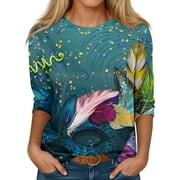 Biziza 2024 Mardi Gras Shirt for Women Carnival Themed Outfit Party Mask Graphic 3/4 Sleeve Crewneck Tunic Tops Crewneck Parade Blouse Tshirt