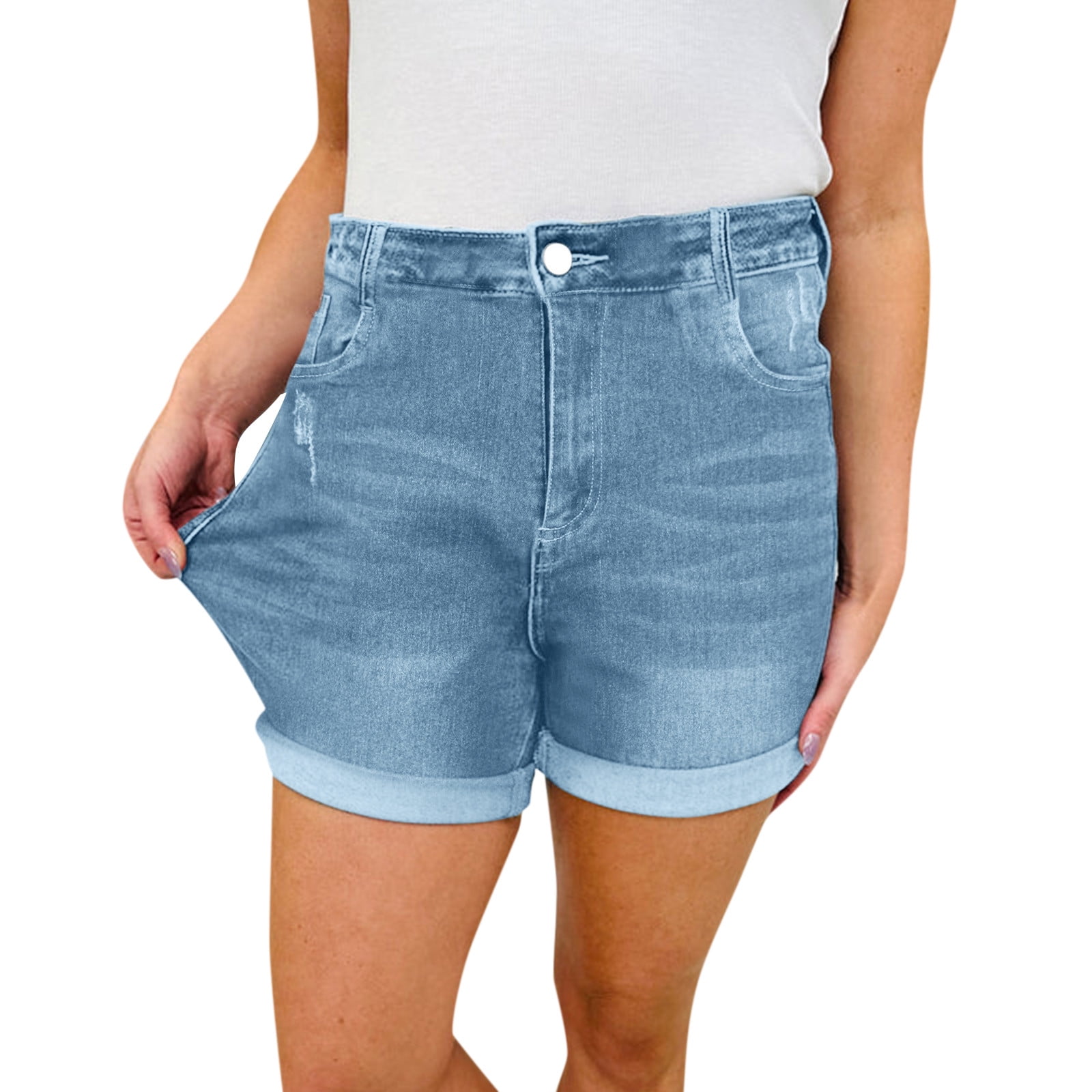 Biziza 2024 Womens Stretchy Denim Shorts Summer Casual Mid/High Elastic