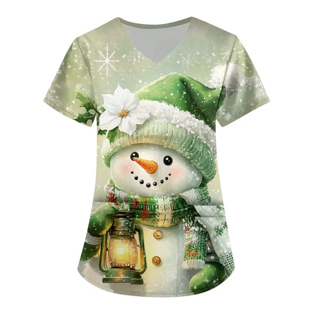 Biziza 2025 Christmas Green Scrub Tops for Women Candy Canes. Cotton