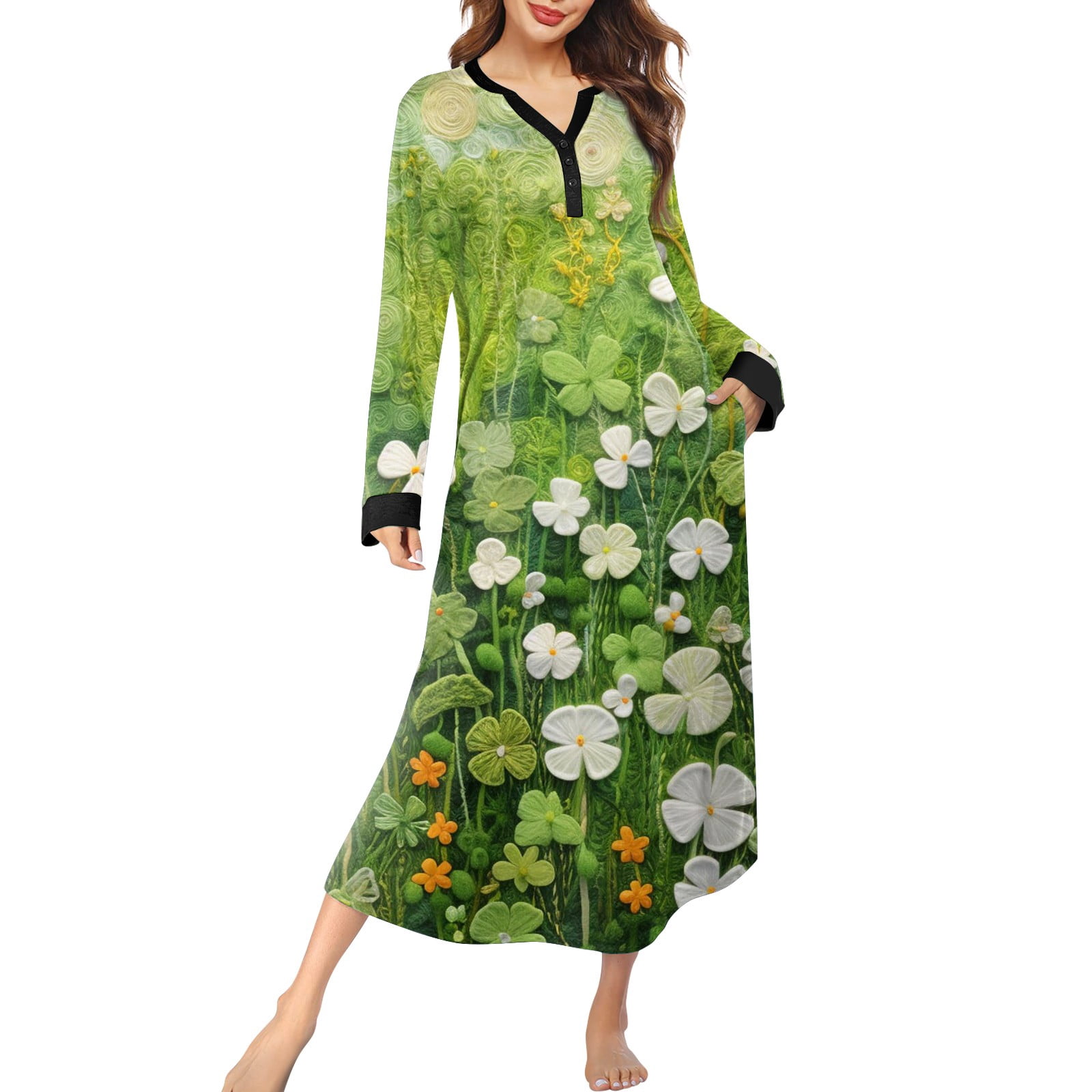 Ainuno St. Patrick's Day Dress For Women – Shamrock Green Irish Outfit Short Sleeve Clover Dress, Small-Medium