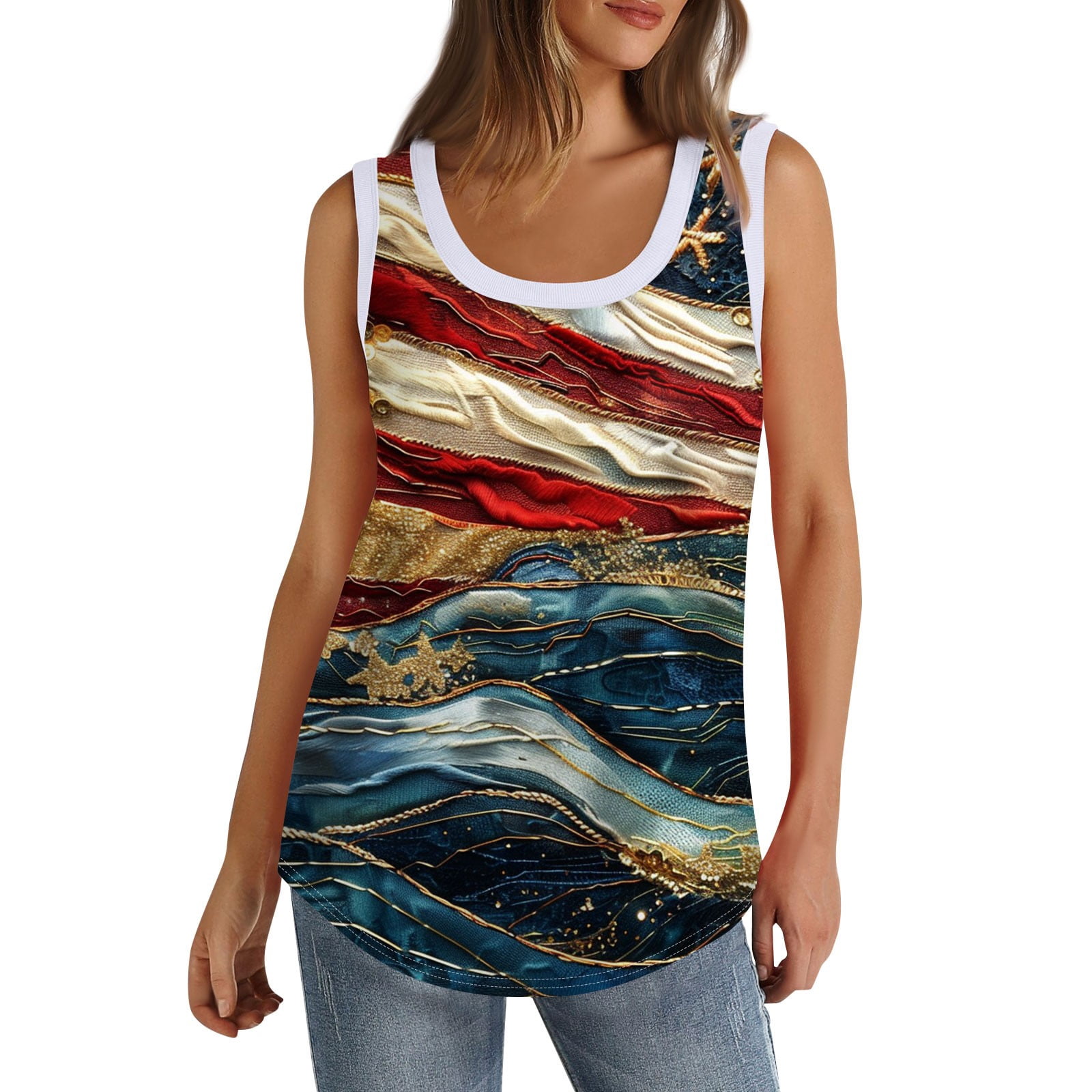 Women's American Flag V-Neck Tank Top – Distressed Ring Hole Design – Patriotic 4th Of July Summer Tee - View #9
