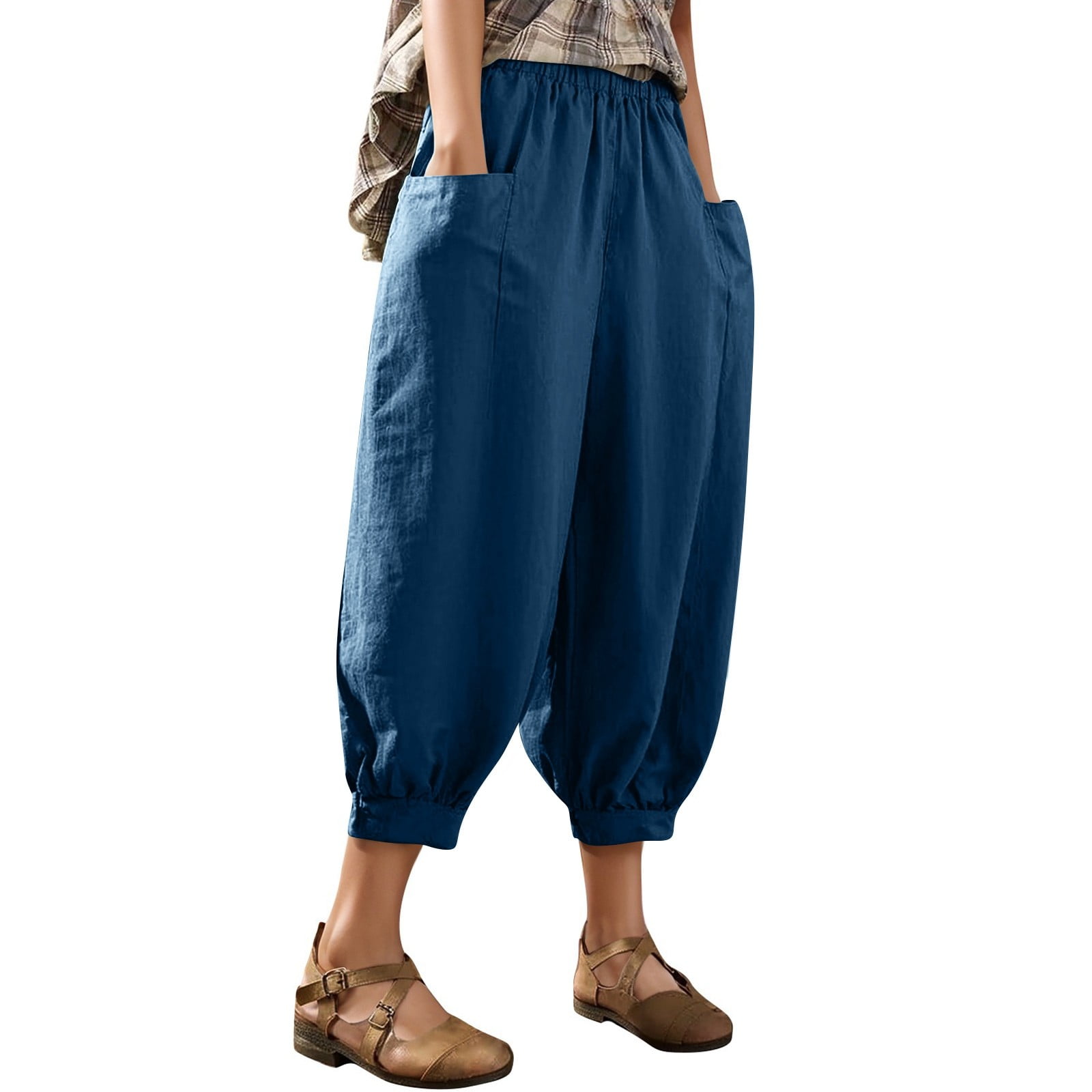 Biziza Basic Linen Capri Pants for Women Plus Size Cotton Linen 2025 ...