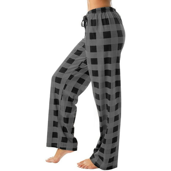 Biziza Buffalo Plaid Flannel Pajama Pants for Women with Pockets Dark Gray XL
