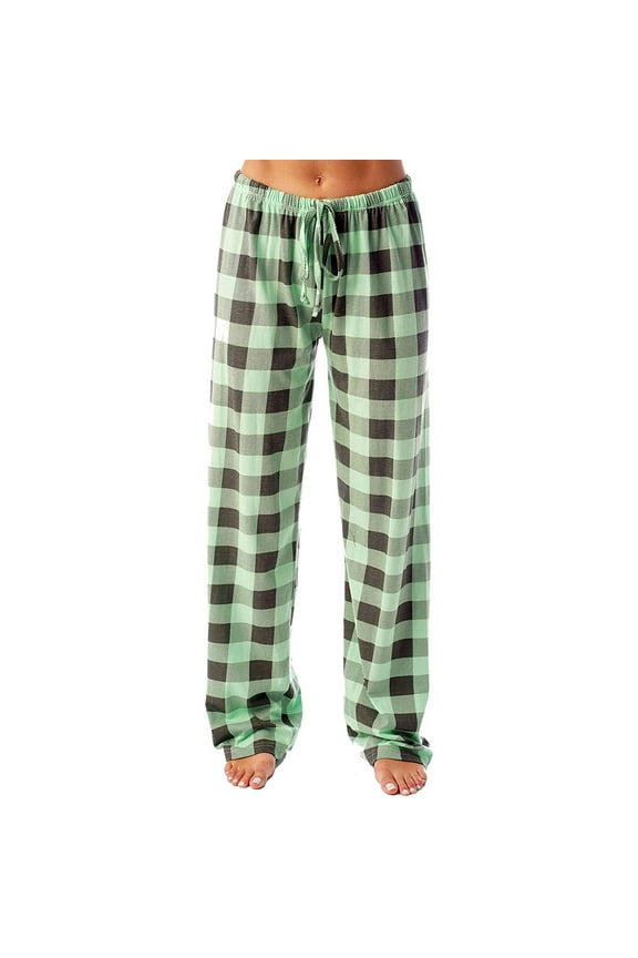 Buffalo Plaid Flannel Pajama Pants for Women with Pockets Green S