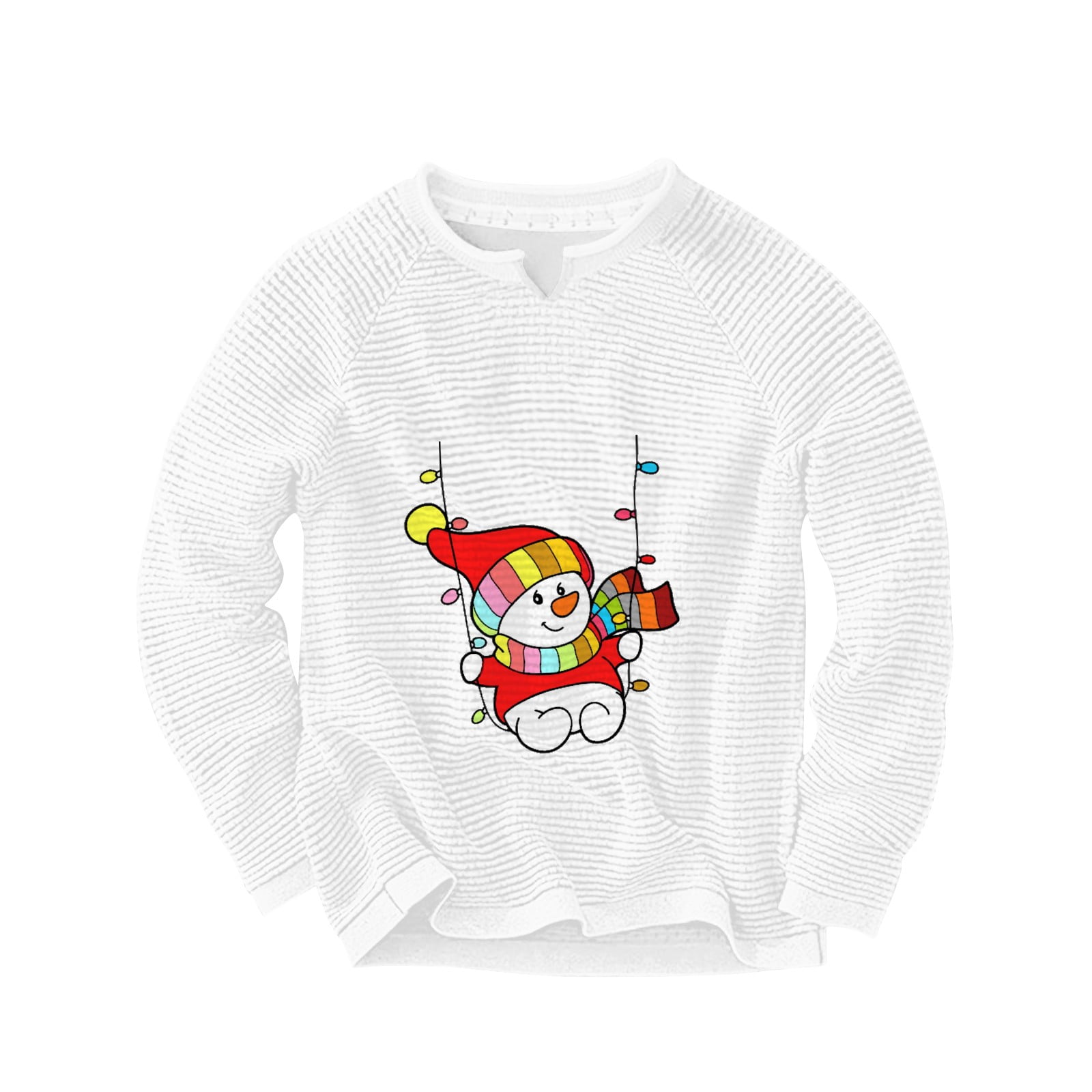 Biziza Christmas 2025 Christmas Snowman Print Sweatshirts for Men White Basic Raglan Sleeve