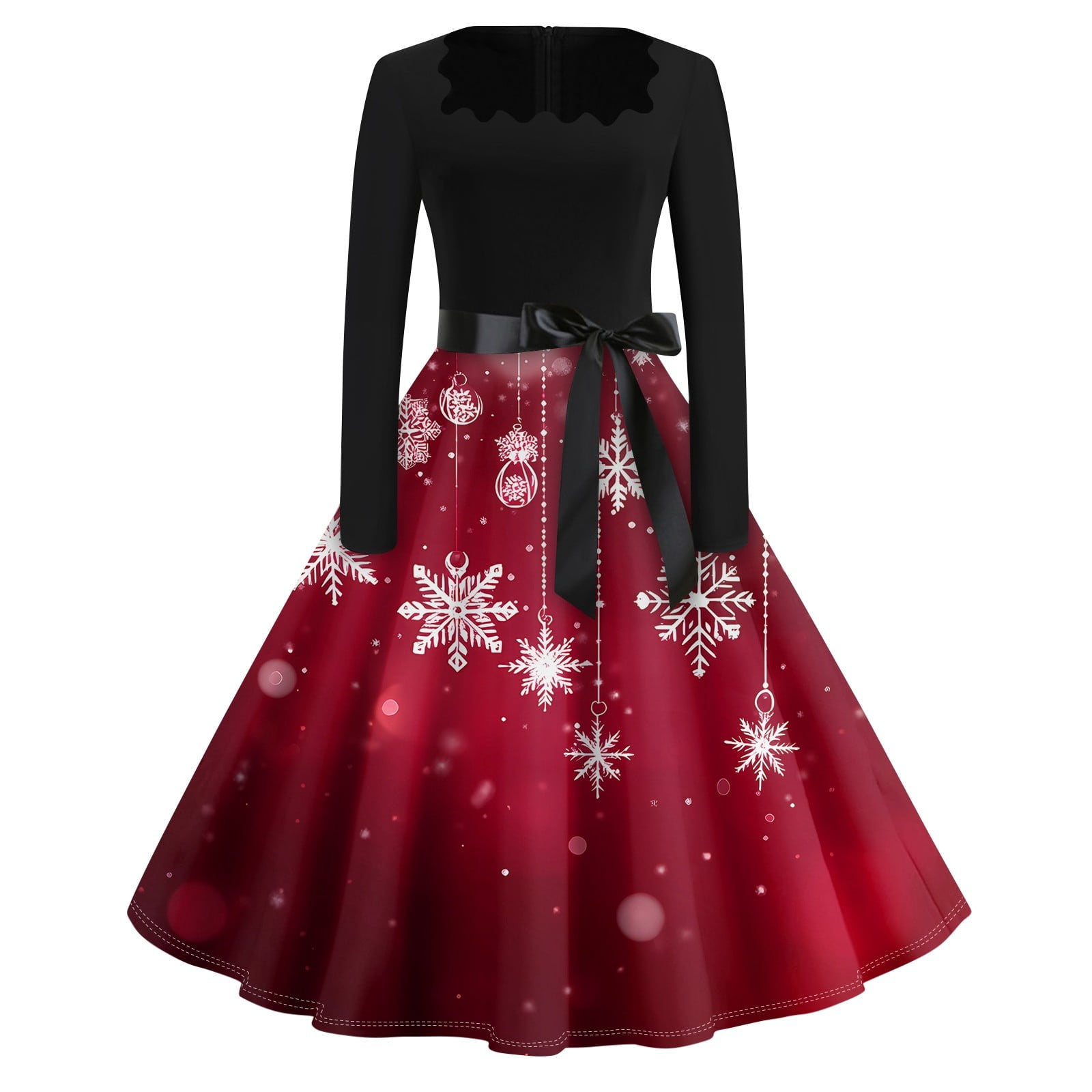 Biziza Christmas Christmas Bow Dresses for Women Red ALine Long Sleeve