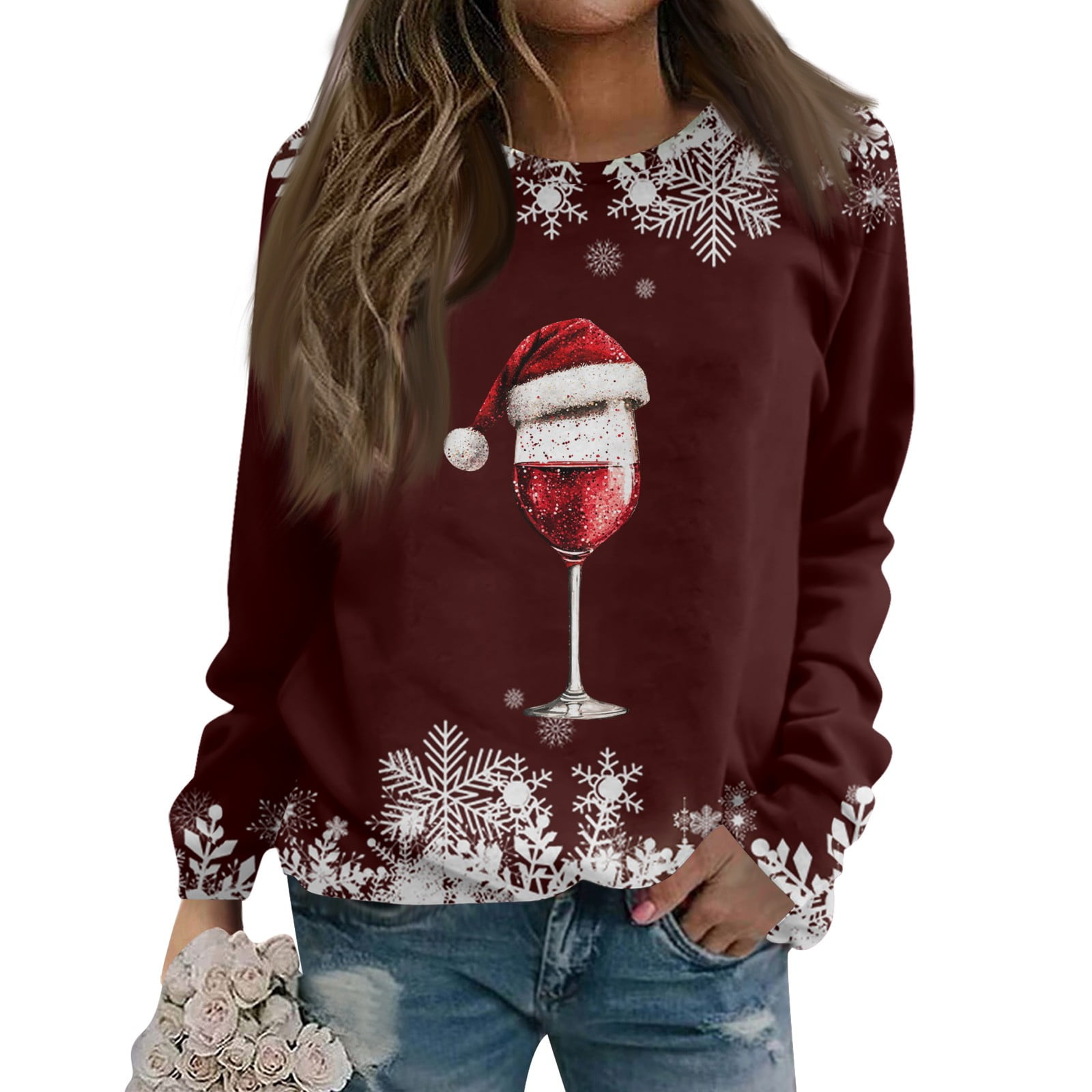 Biziza Christmas Christmas Snowman Print 2025 Sweatshirts for Women Red