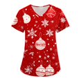 Biziza Coquette Bow Print Oversized Red Scrub Tops for Women Christmas