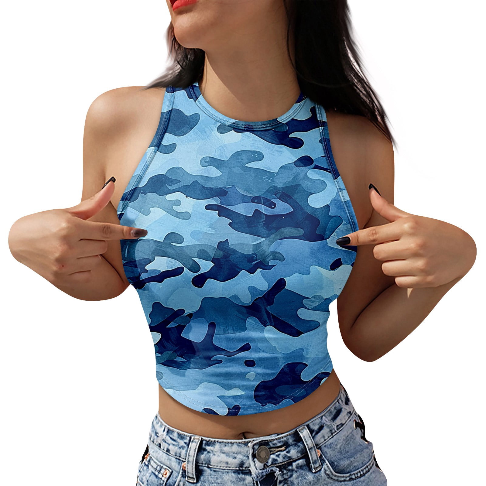 blue camo crop top